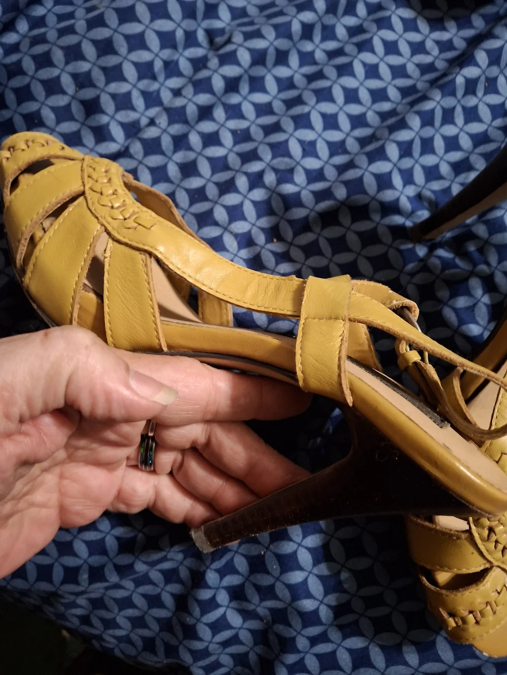 Steve Madden Luxe Blake Mustard Leather Woven Strappy Heels Size 6M